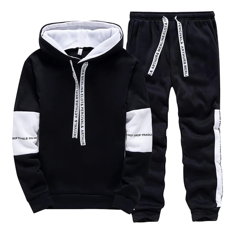 Men'S Fashion Hoodie - Schwarz-Weißer Herren-Trainingsanzug Mode Lässige Kapuzen-Sweatshirts Outdoor-Sport