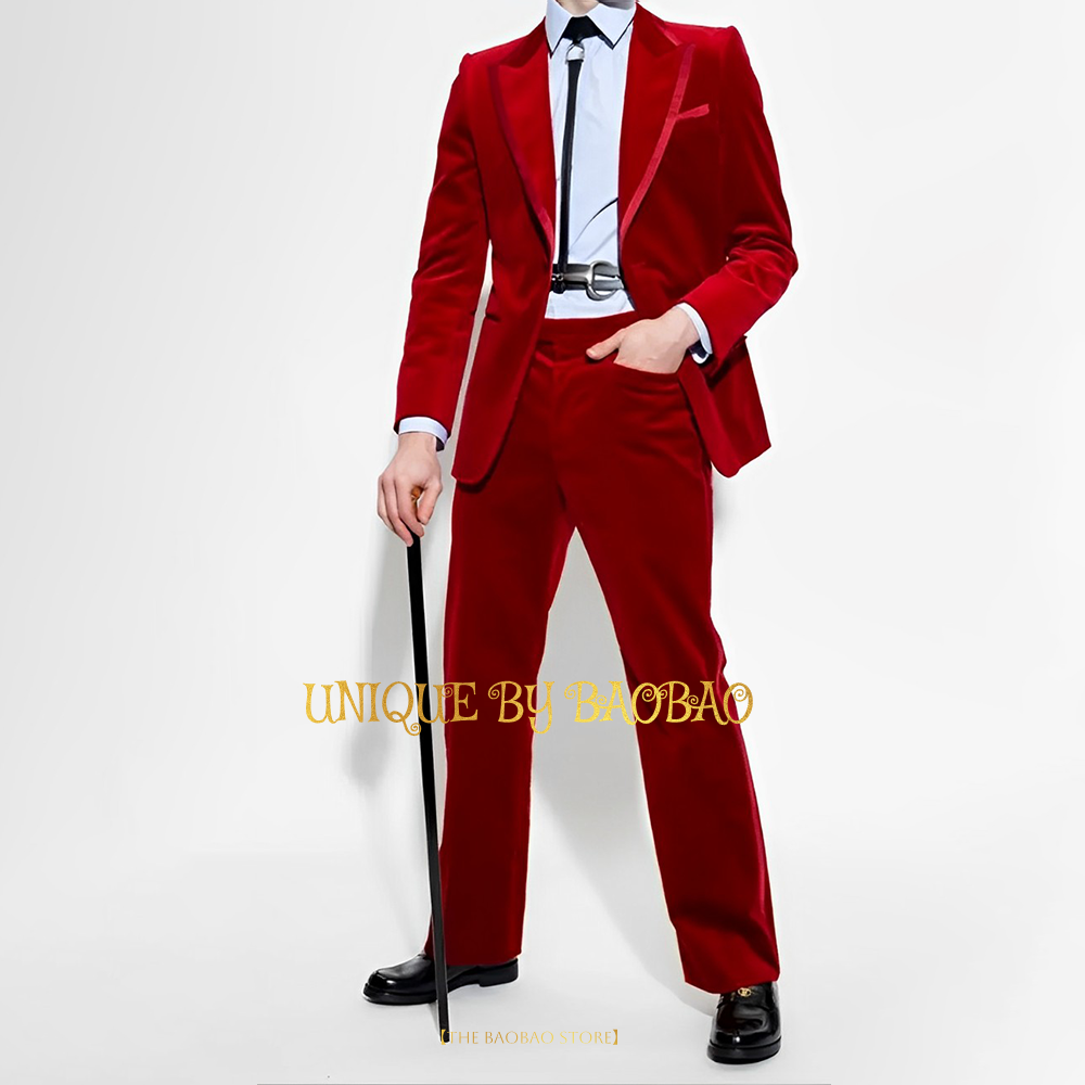 Men'S Fashion Xmas Party - 2-teiliger Herrenanzug aus rotem Samt (Jacke