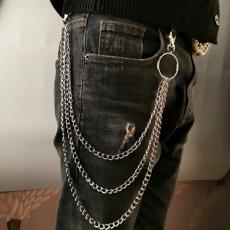 Men Fashion Rave - Mehrschichtige Metall-Gürtelkette Punk-Haken Metall-Gürteltasche Schlüsselanhänger Schmuck