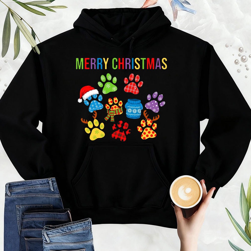 Men'S Fashion Xmas Party - Frohe Weihnachten Sweatshirt Bedruckte Hundepfoten Festliche