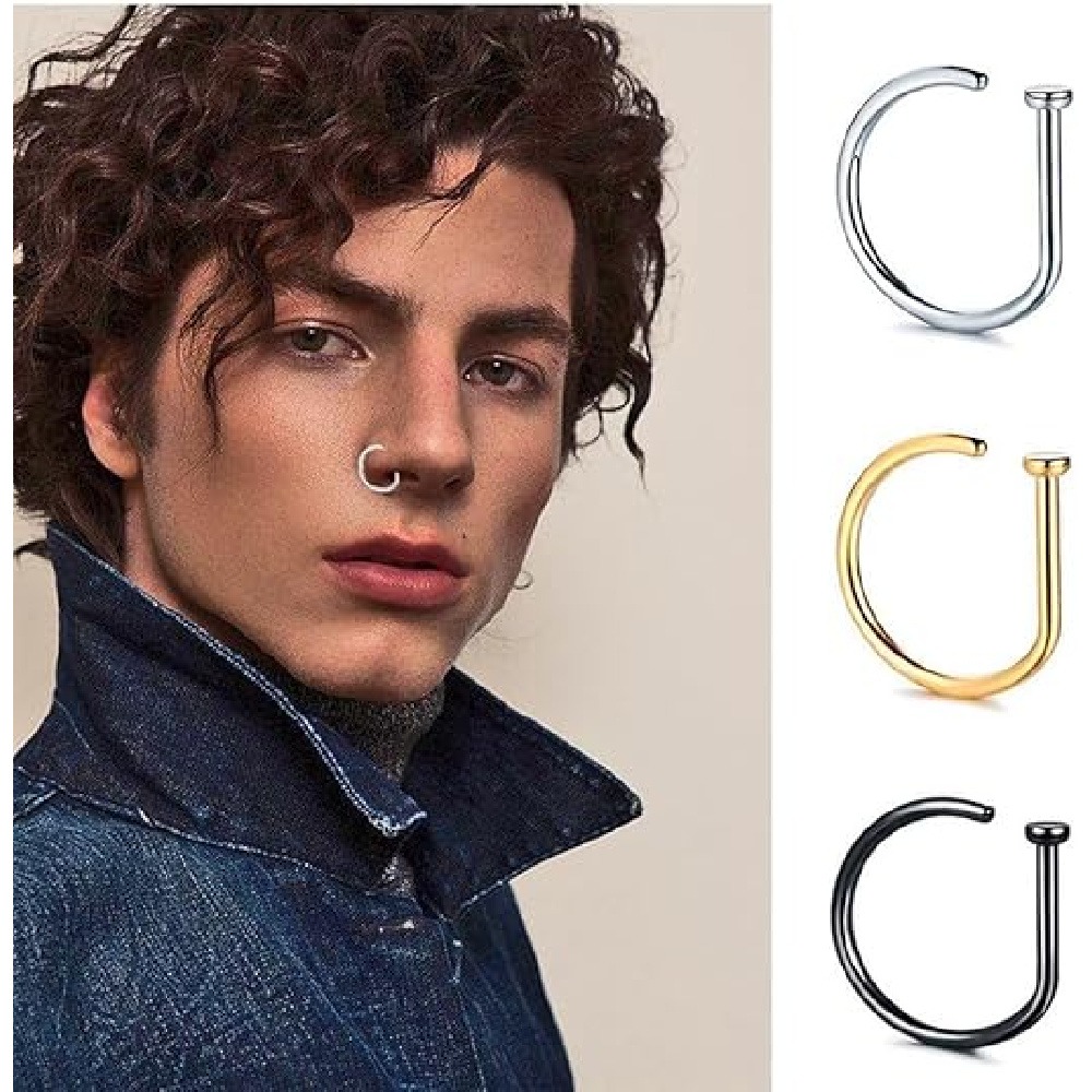 Men Fashion Rave - 4er-Pack Nicht-Durchstechende D-förmige Nasenringe, Fake Nose