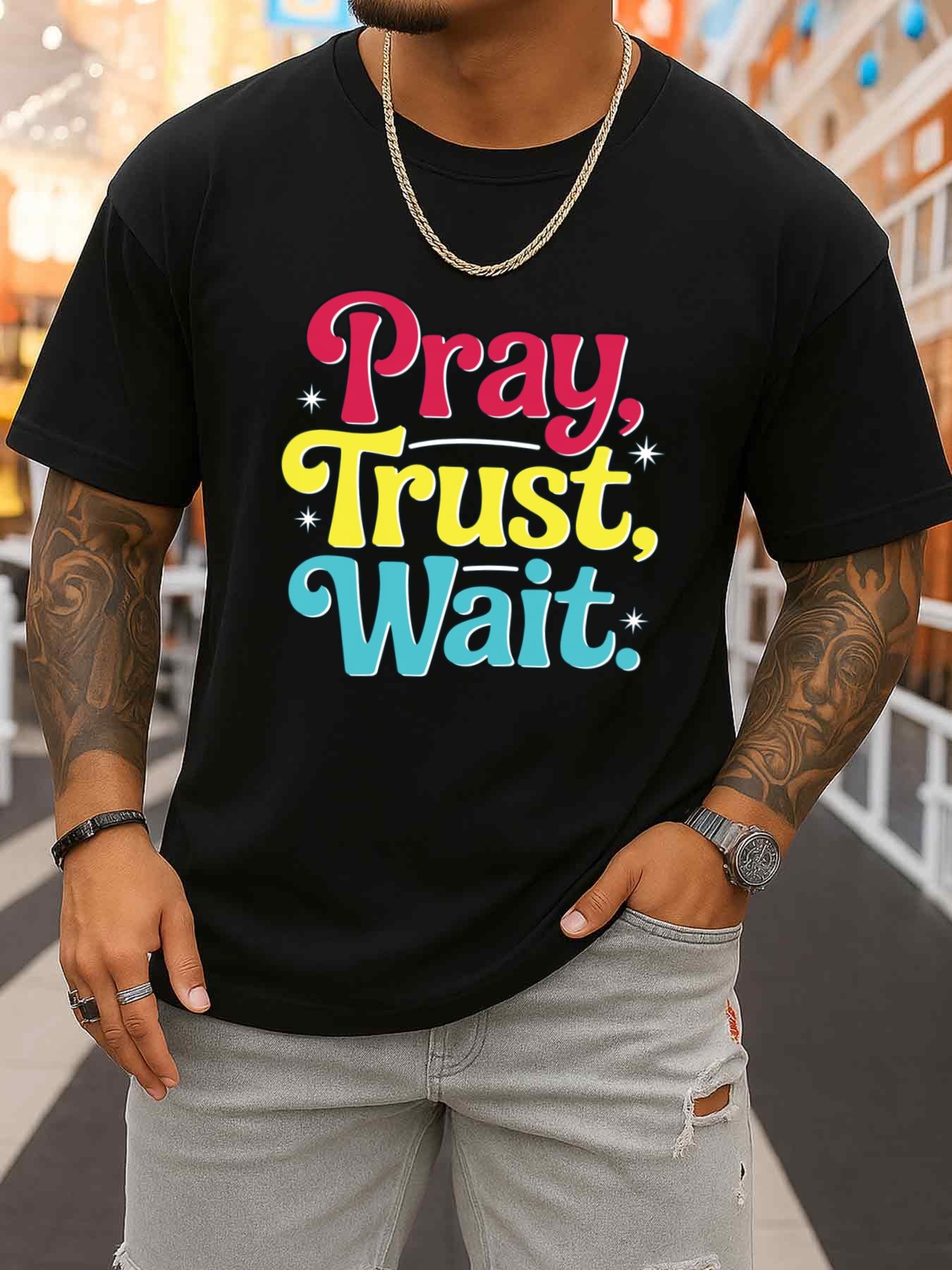 Men'S Fashion Easter - Pray, Trust, Wait T-Shirt Herren-T-Shirt mit