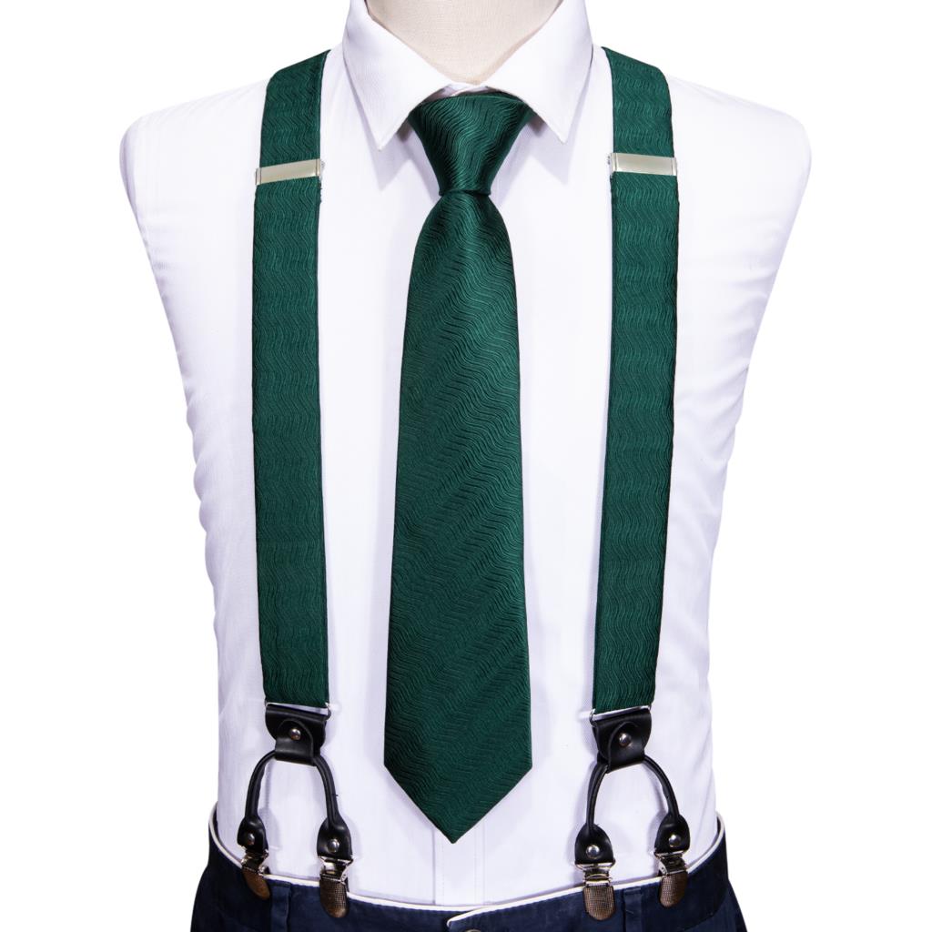 Suspenders Clip Men - Barry.Wang Designer Herren-Set mit Hosenträgern, Einstecktüchern