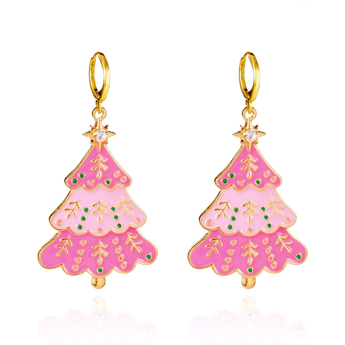 Men'S Fashion Xmas Party - Weihnachten Ohrringe Rosa Emaille Weihnachtsbaum Strass