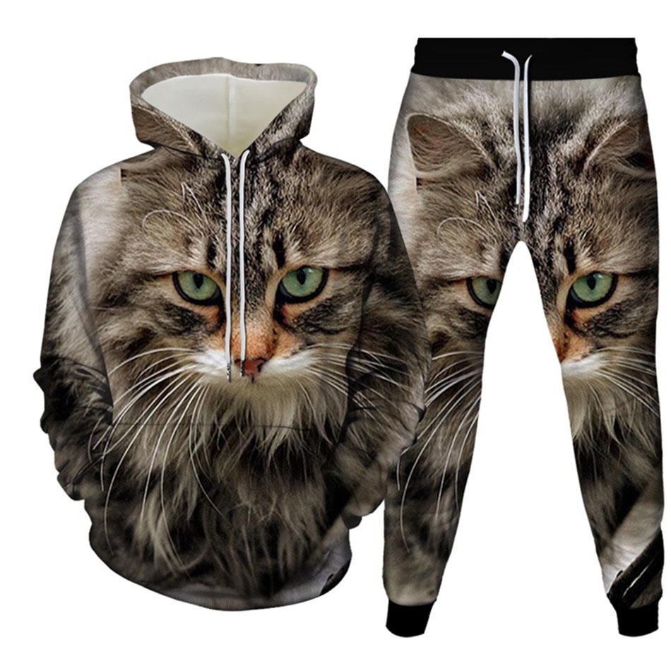 Men'S Fashion Hoodie - Herbst Lustige Tier Katze 3D Gedruckt
