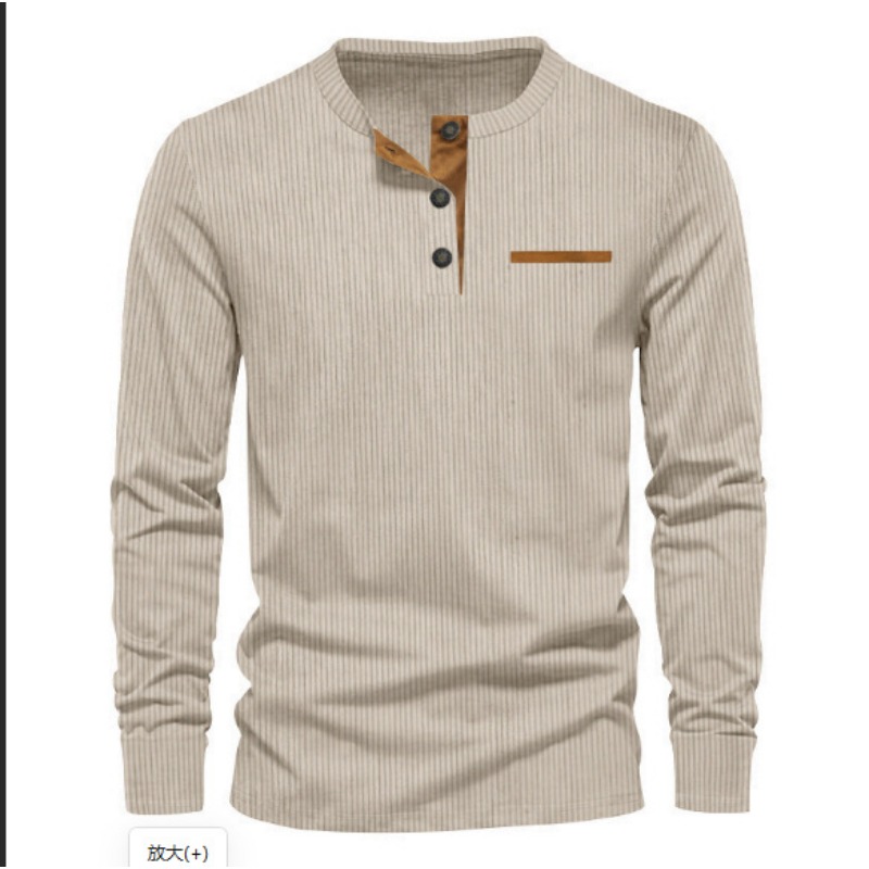 Men'S Fashion 2025 - Herren-Cordhemd mit Henley-Ausschnitt und langen Ärmeln,